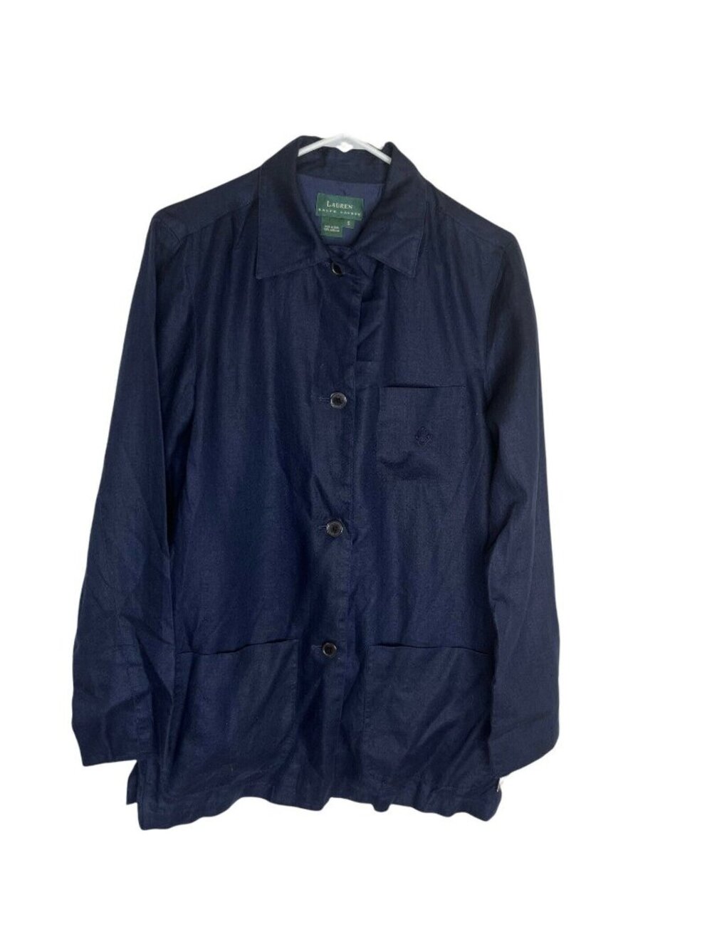 Vintage 90s Lauren Ralph Lauren Shirt Jacket Linen Small Blue New Long Line